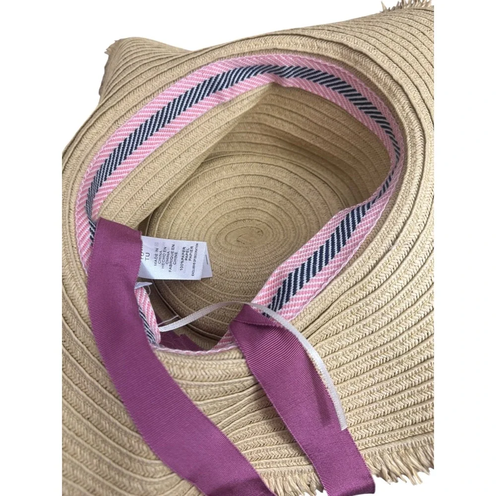 Laundry by Design floppy Straw Sun Hat Ribbon Frayed Wide Brim resort garden